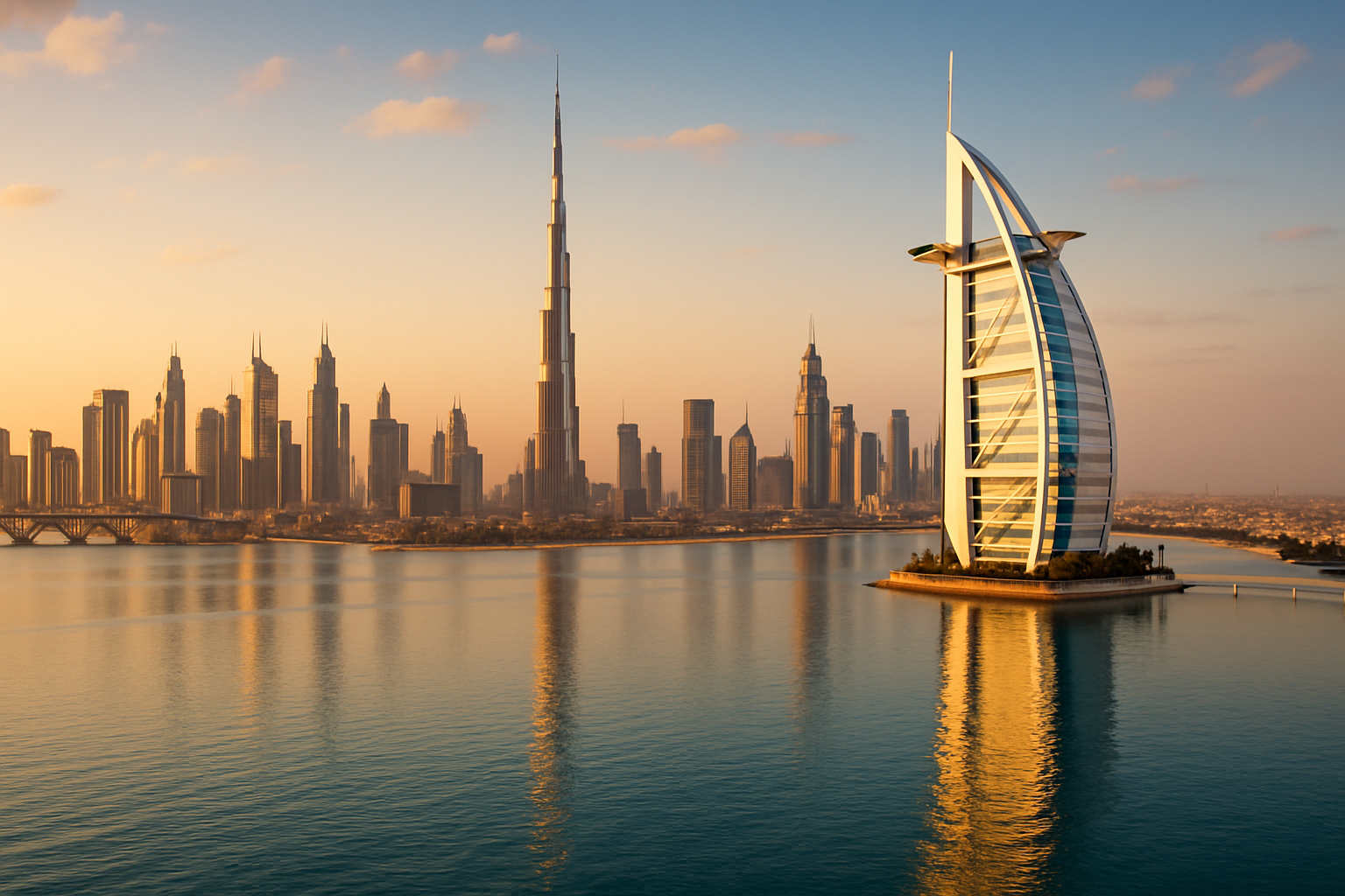 Luxury skyline view of Dubai with iconic landmarks
